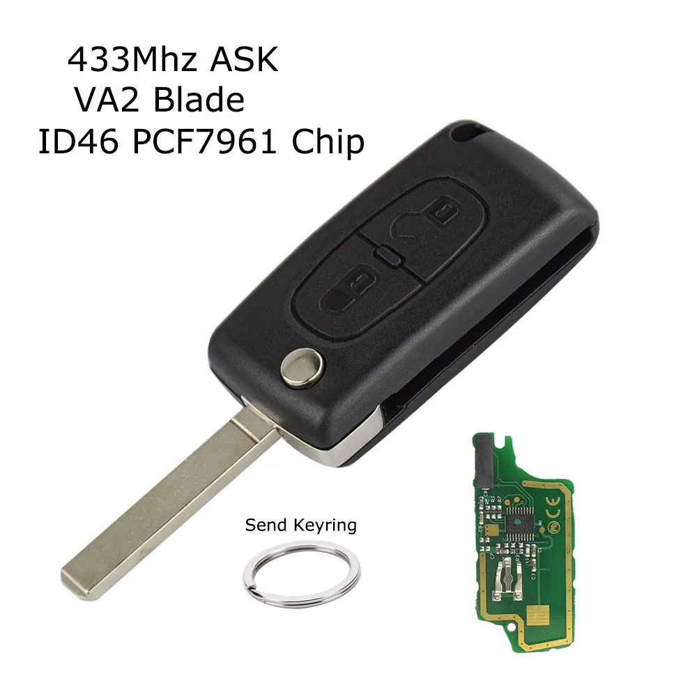 OkeyTech дистанционный ключ для Citroen C4 C3 C5 Berlingo; Picasso peugeot Partner 307 407 HU83 VA2 лезвие и кольцо 433 МГц ID46 чип CE0536