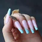 Синие французские стильные золотые блестящие линии, блестящие односторонние французские гелевые накладные ногти, розовые длинные накладные ногти для балета, лето