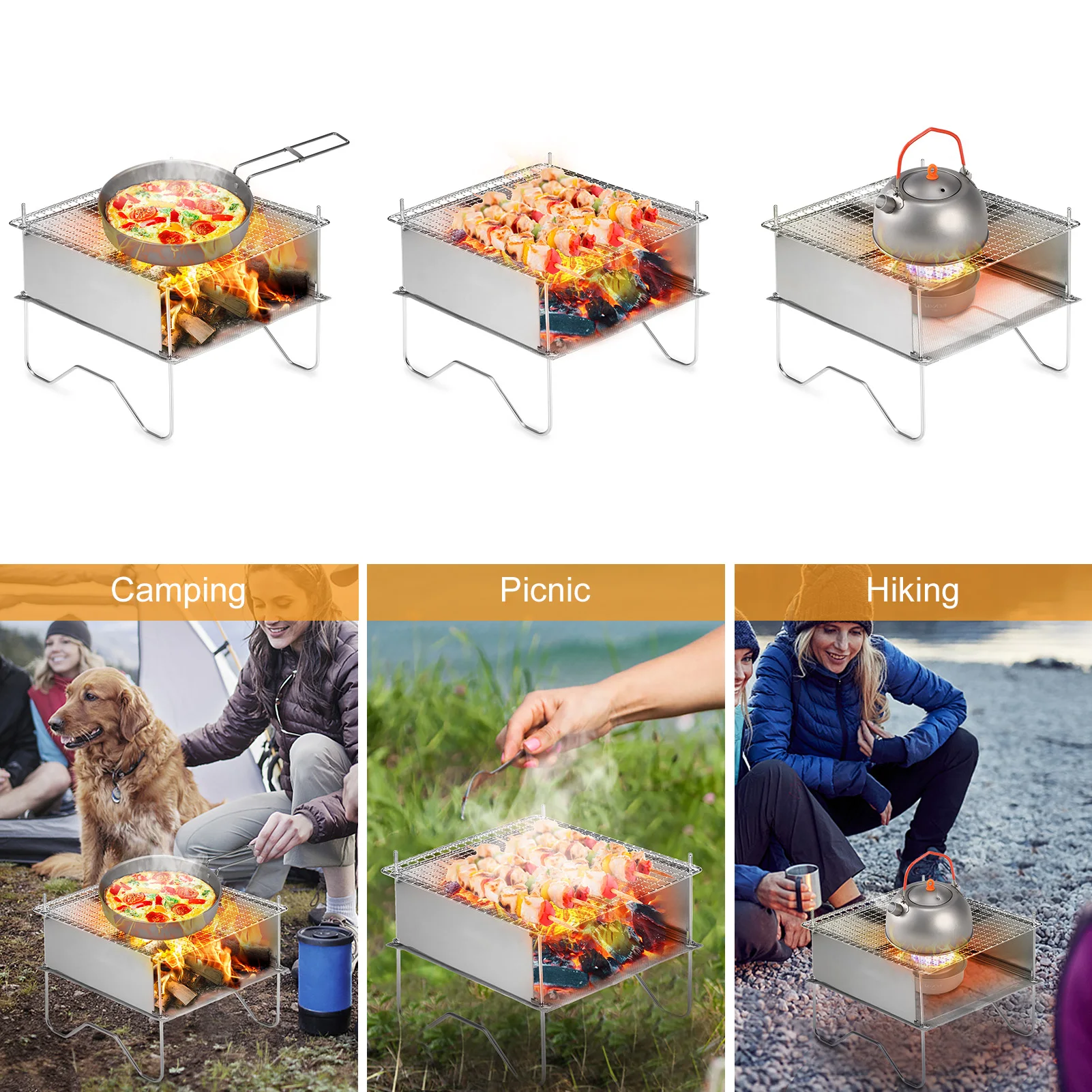 Кемпинговая плита гриль для барбекю портативный складной из нержавеющей стали