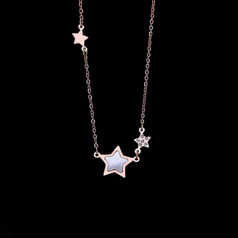 TSHOU177 Star Women's Titanium Steel Necklace Shell Inlay Clavicle Chain | Украшения и аксессуары