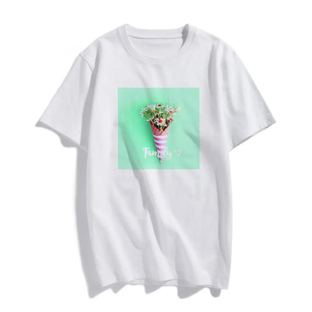 Модная хлопковая Футболка в стиле Харадзюку топы с коротким рукавом и цветочным