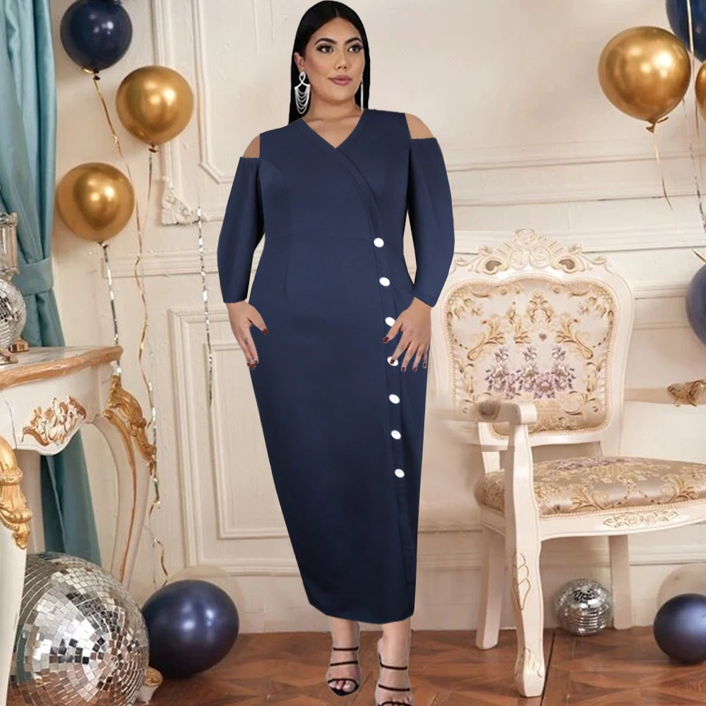 

Bodycon Dress Women Sexy V Neck Off Shoulder Midi Length Evening Birthday Party Occasion Event Robe Plus Size 4XL 5XL 2021 New