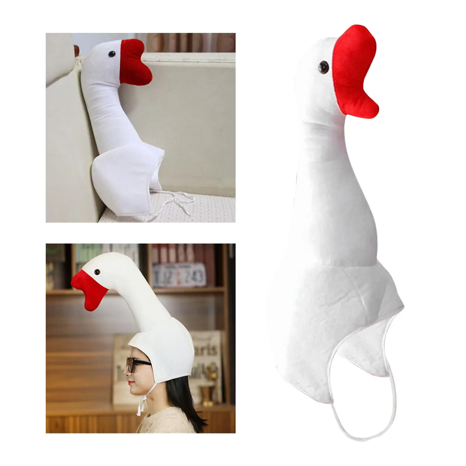 

Novelty Warm Plush Long Neck White Goose Hood Hat Dress Up Festival Headgear
