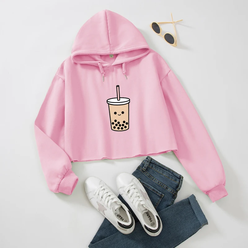 

Укороченная толстовка с капюшоном, толстовка с длинным рукавом, хлопковое пальто с принтом для девочек, мультяшный эстетический мягкий пуловер с кулиской, женская уличная одежда с капюшоном