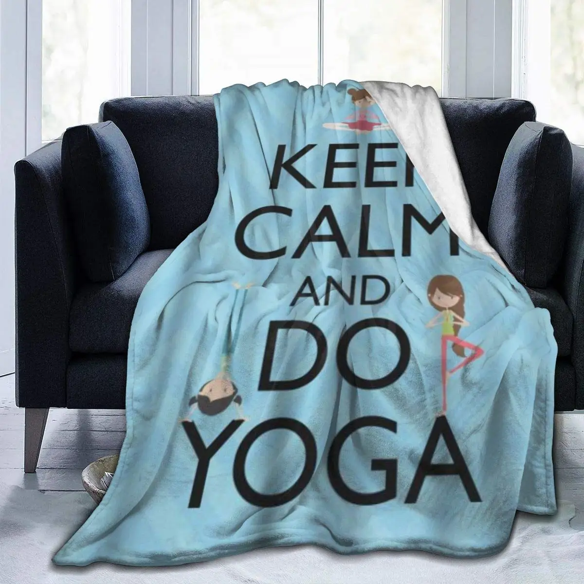 

Throw Blanket for Kids Teens Adults Lightweight Soft Warm Keep Calm & Do Yoga Microfiber All Season Living Room Bedroom Sofa