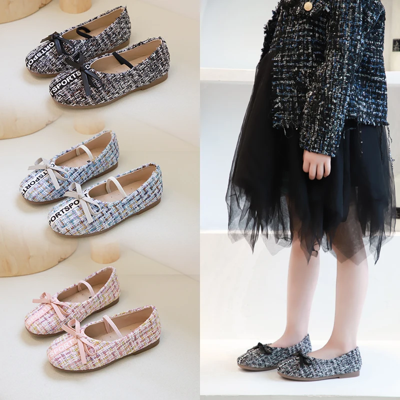 Обувь для девочек Бант бабочка принцесса обувь клетчатые туфли Мэри Джейн