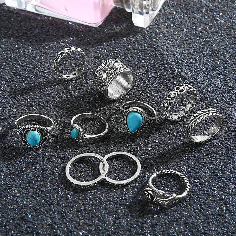 10 шт. набор свадебных колец в стиле бохо для женщин натуральный камень цветок