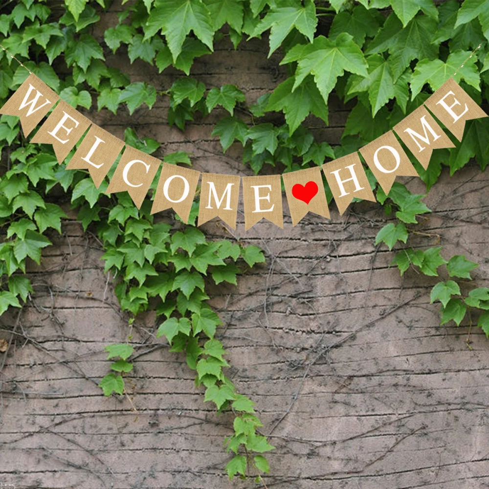 

2.8M WELCOME HOME Banner Swallowtail Flags Burlap Banner for Home Decoration Family Party