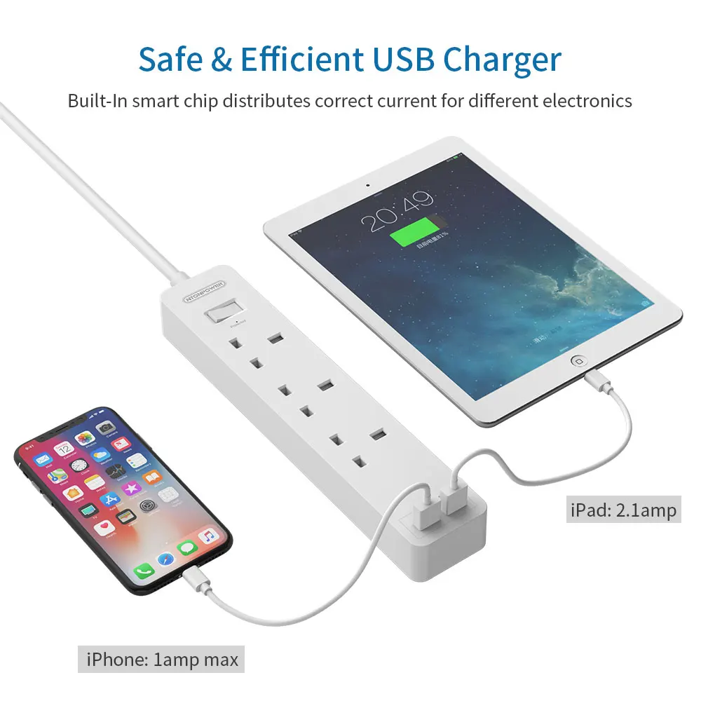 Удлинитель NTONPOWER с 3 розетками переменного тока и 2 USB-портами 1 5 м | Электроника