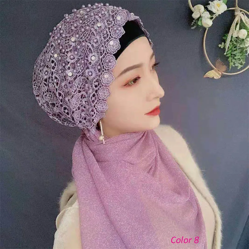 Платок женский кружевной с вышивкой французским бисером хиджаб кружевом |