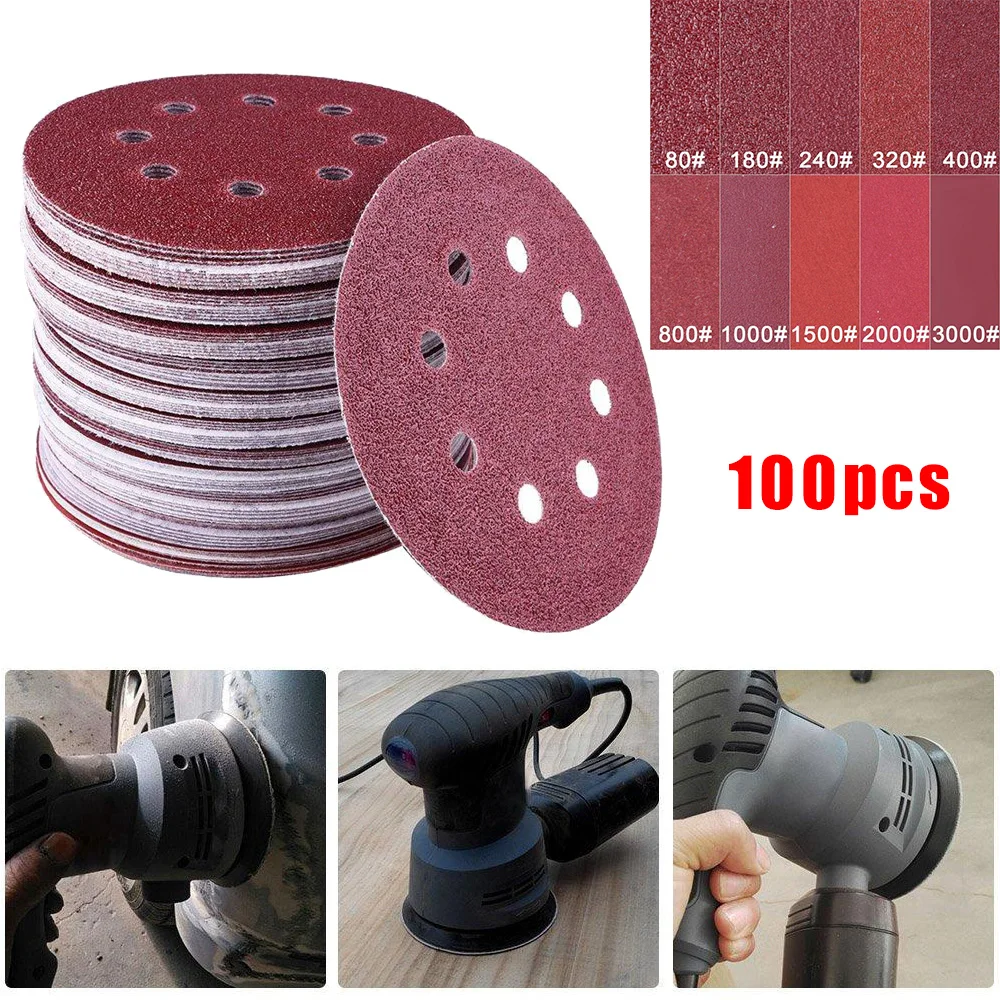 

100pcs/Set Sanding Pad Disc 5 Inch 8 Holes Hook&Loop Sandpaper 80-3000Grit Brand New And High Quality 2020