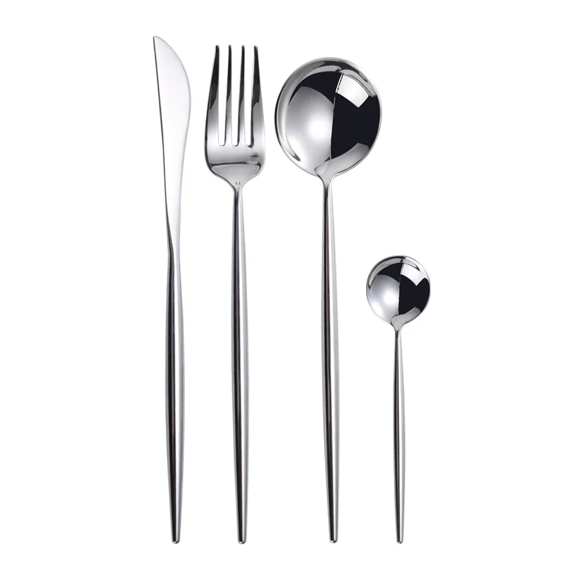 bright silver Зеркальные золотые вилки, ложки, ножи, посуда, набор столовых приборов из нержавеющей стали, набор серебряных изделий, Золотая палочка для еды, ложка, нож, набор вилок - Цвет: bright silver
