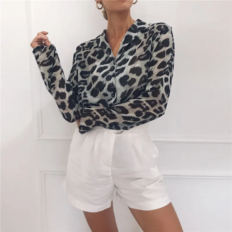 

Blouses Long Sleeve Chiffon Gothic Womens Tops Streetwear Leopard Shirts Vintage Fashion Clothing Leopard Print Women