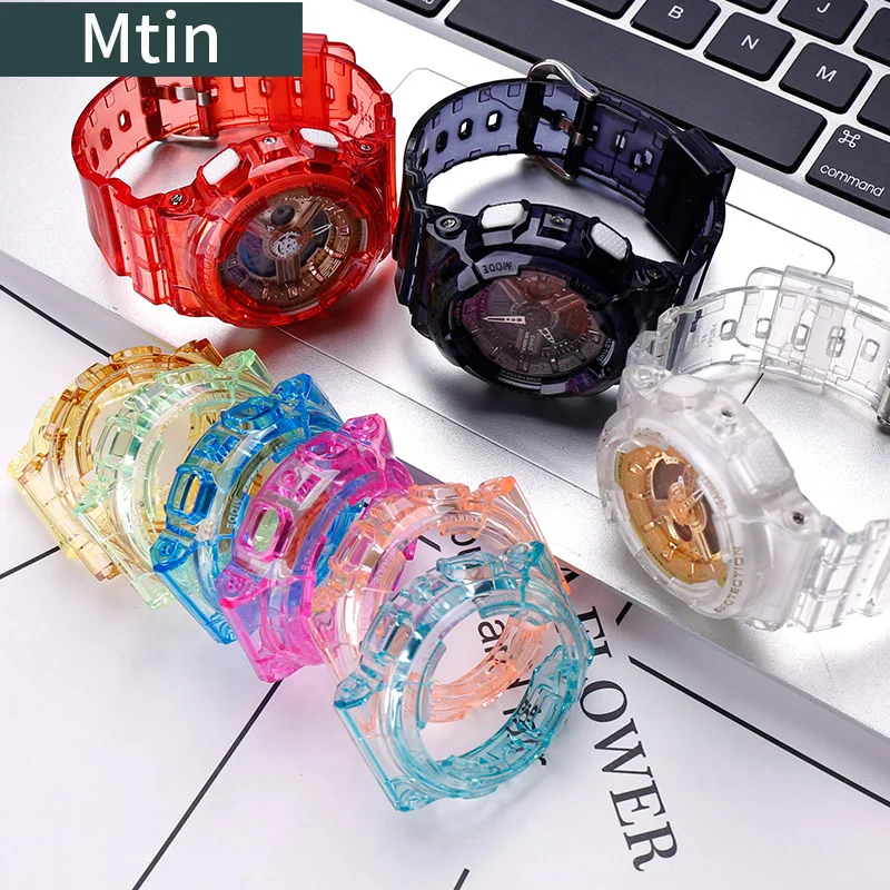 Transparent Color Resin Strap Case Men's Watch Accessories For Casio BABY-G BA110 111 112 120 Sports Wristband Ladies Watch band