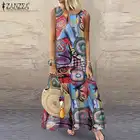Платье ZANZEA женское с цветочным принтом, пляжный сарафан без рукавов, в богемном стиле, летняя одежда