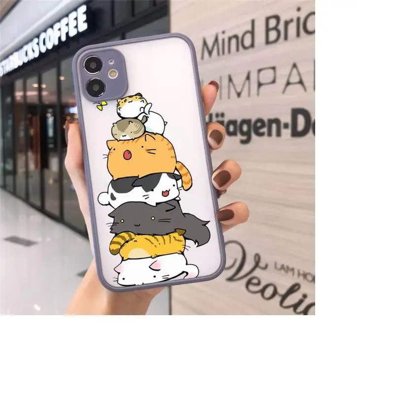

Cute cartoon cat Phone Cases Matte transparent For Gray iPhone 12 Mini 11 Pro XR XS Max 7 8 Plus X Back Cover