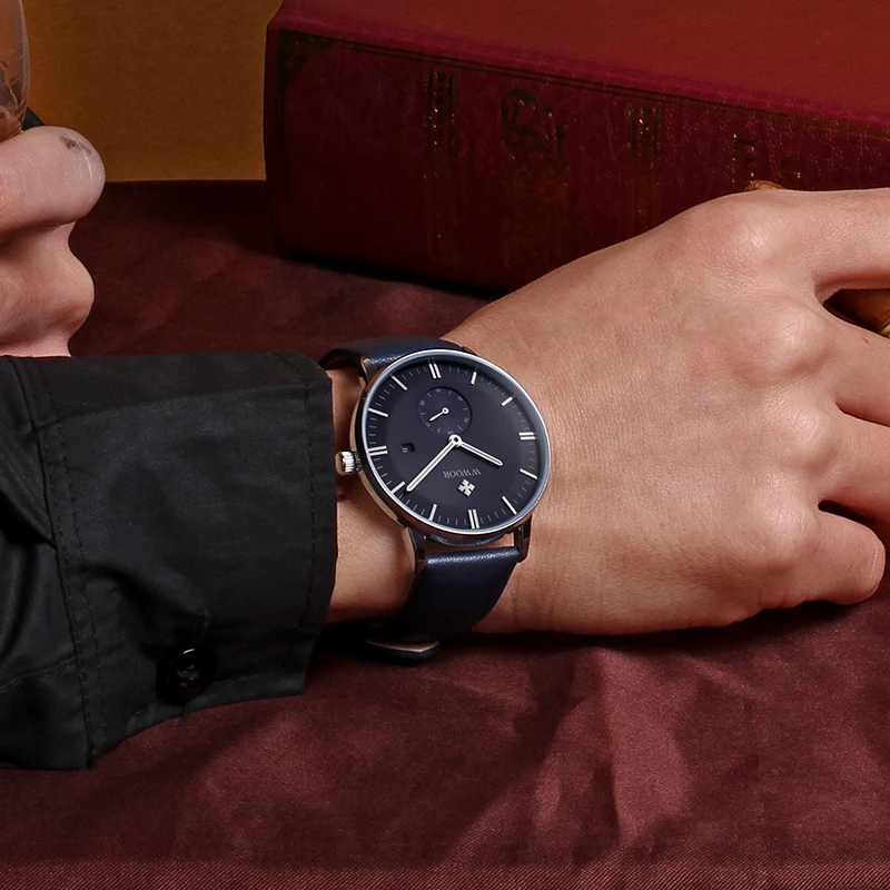 

WWOOR Minimalism Style Fashion Mens Watches 2020 Top Brand Luxury Leather Watch Casual Quartz Wrist Watch For Men Gifts With Box