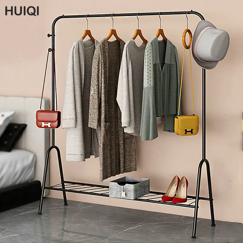 

Single Rod Drying Rack Spray Paint Metal Coat Hanger Floor Household Clothing Organizer Stand Holder Durable Stable Coat Rack