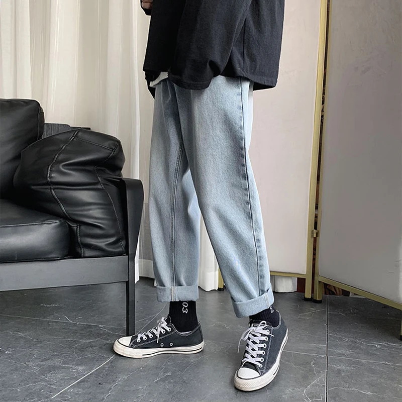 2020 Spring Straight Pants Men Solid Color Fashion Casual High Quality Loose Zipper Jean Trousers Denim M-XXL | Мужская одежда