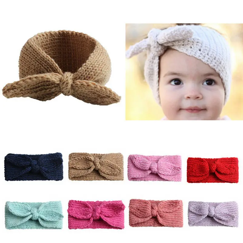 New Cute Baby Toddler Kids Girl Knit Bow Headband Hair Band Headwear Head Wrap Cotton Accessory | Мать и ребенок
