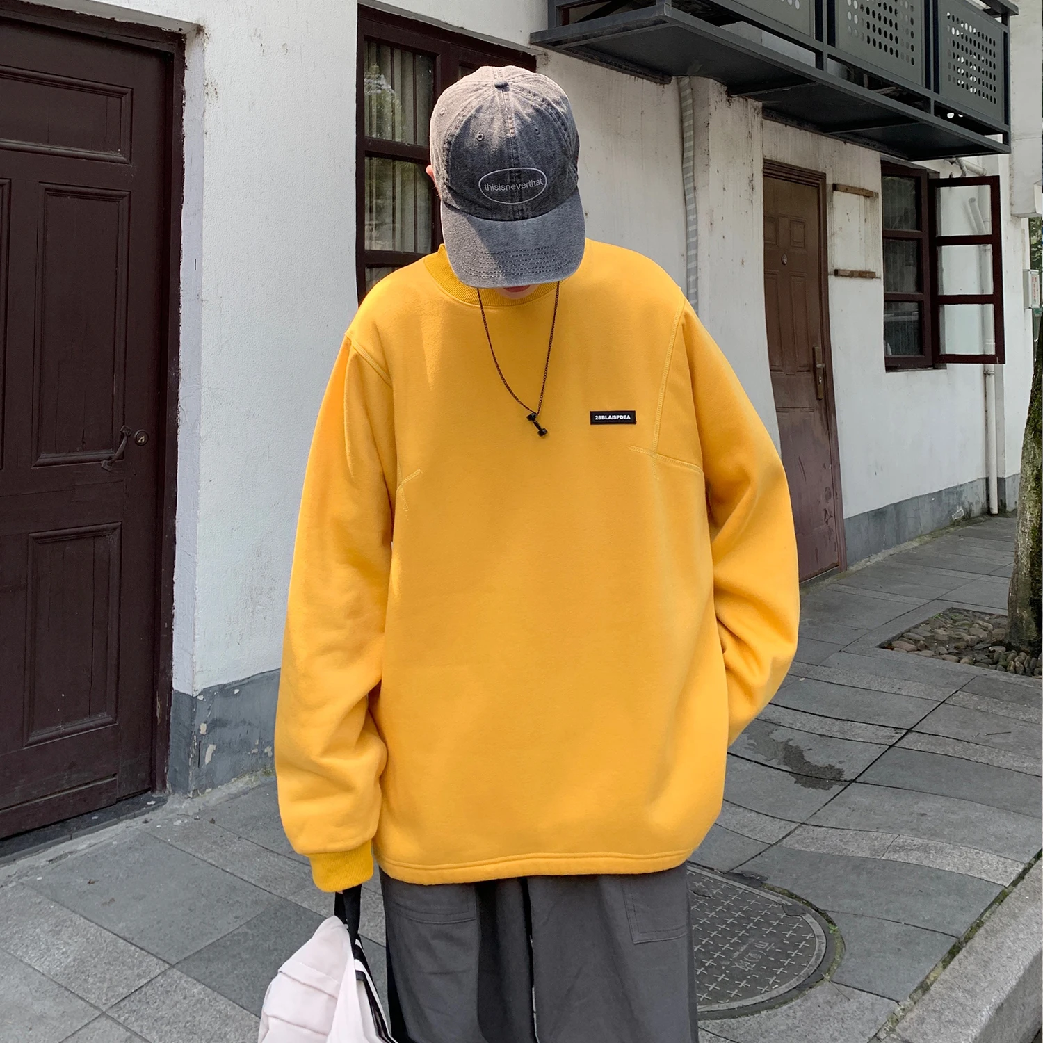 

2021 Men's Solid Color Lovers Clothes Coats Leisure Loose Cotton Casual Sweatshirts Fashion Round Collar Pullover Size M-2XL
