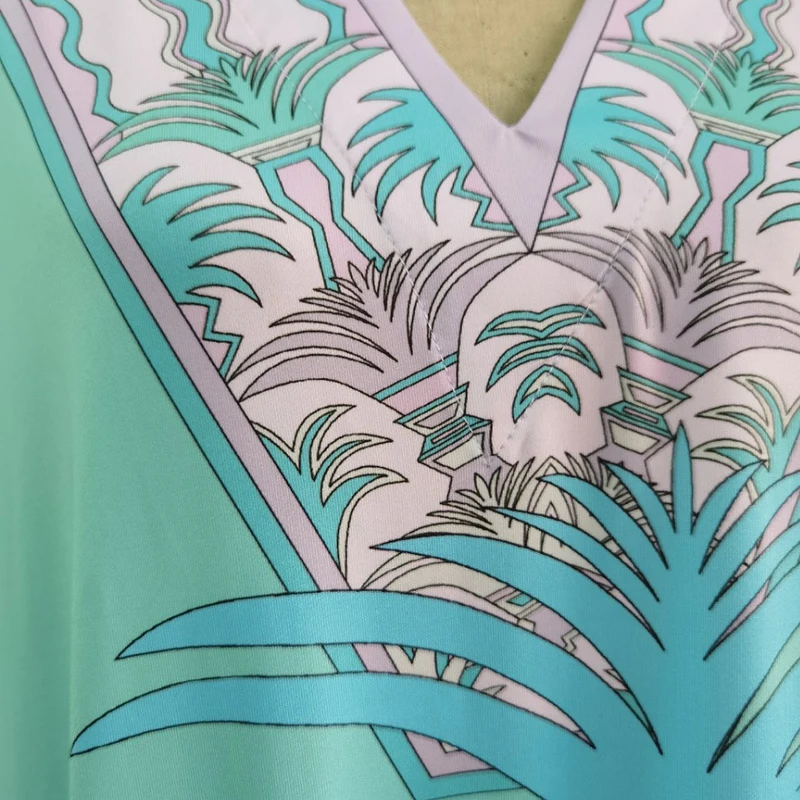 

AELESEEN Runway Fashion Summer Dress Designer Women's Batwing Sleeve V-Neck Flower Print Long Elegant Party Holiday Dress