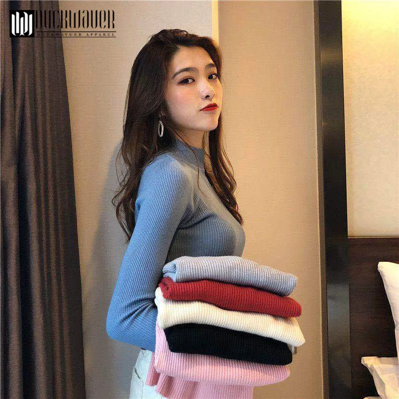 Duckwaver High Quality Autumn Winter Warm Women Sweater Thick Turtleneck Pullover Fashion Rib Knitted Female Jumper Top | Женская одежда