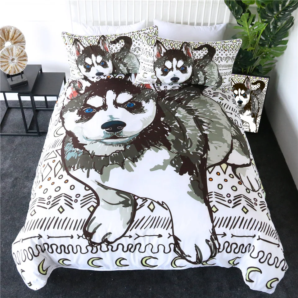 Постельные принадлежности Outlet Husky, Комплект постельного белья для детей, одиночный геометрический, ацтекский пододеяльник, граффити, собака, щенок, комплект постельного белья с мультяшным животным
