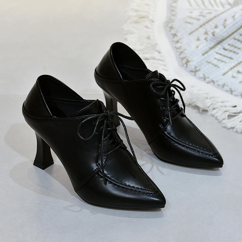 

2021 Autumn and Winter New All-match Comfortable Stitching Women's Shoes Pointed Toe Strap Solid Color Rubber Stilettos