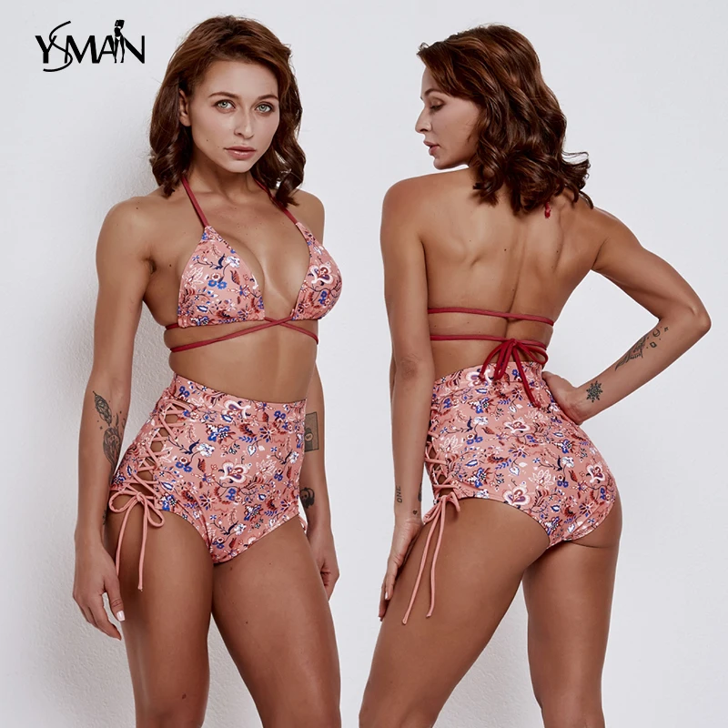 Yisiman женский купальник с высокой талией принтом в виде листьев сексуальный