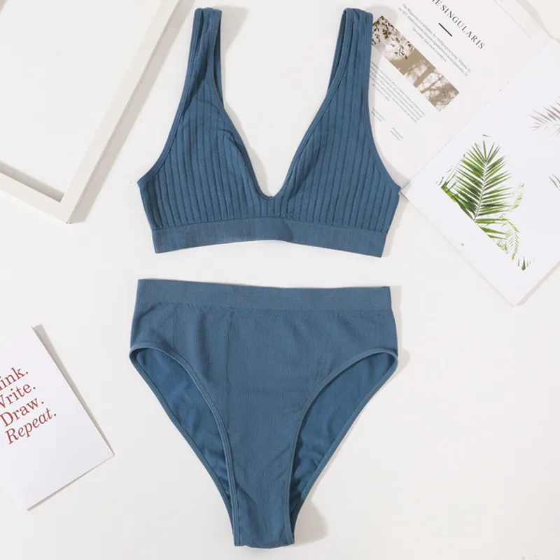 Комплект из двух бесшовных бюстгальтеров женские сексуальные трусики с высокой