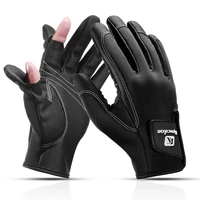 1 pairset 2 half finger breathable leather gloves sport winter fishing gloves anti slip waterproof cycling fishing glove