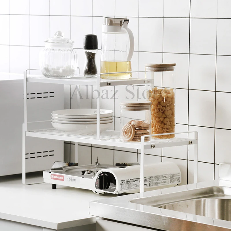 

Kitchen Organizer Cabinet Layered Shelves Desktop Storage Cabinets Kitchen Gadget Supplies Storage Rack Spice Jar Cabinet Shelf