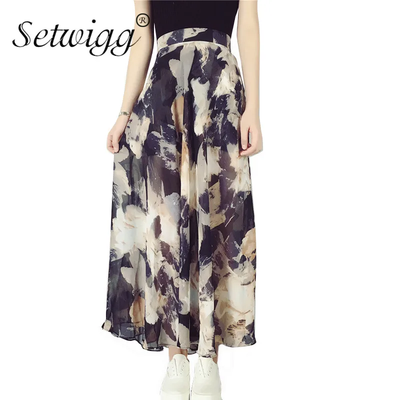 Женская длинная шифоновая юбка SETWIGG богемная на молнии с чернильным принтом и