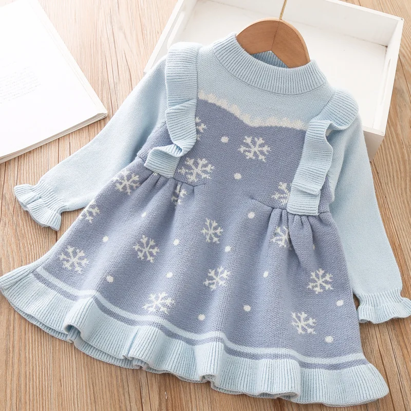 New Princess Knitted Dress 2021 Autumn Girl Children Winter Long Sleeve Christmas Party Dresses Kids Girls Clothes 1 years | Детская