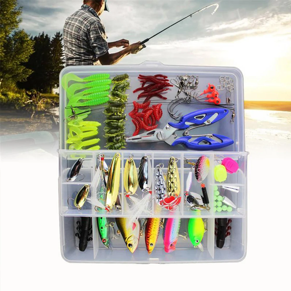 101 шт. рыболовные снасти Коробка Приманка комплект Спиннер Crankbait Minnow Popper VIB мягкая