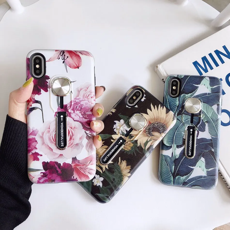 Роскошный чехол подставка с цветочным узором для iPhone 11 Pro X XR XS Max силиконовый