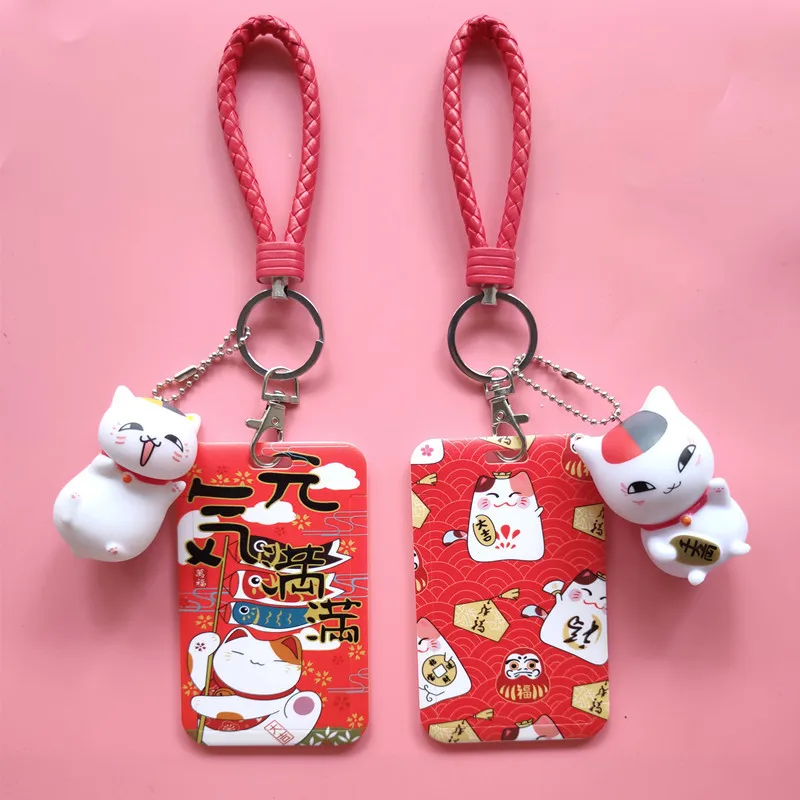 

Anime Fortune Cat Embossed Hardshell Girl Student Bus Card Holder Case ID Credit Travel Bank Business Card Holder Cover Keychain