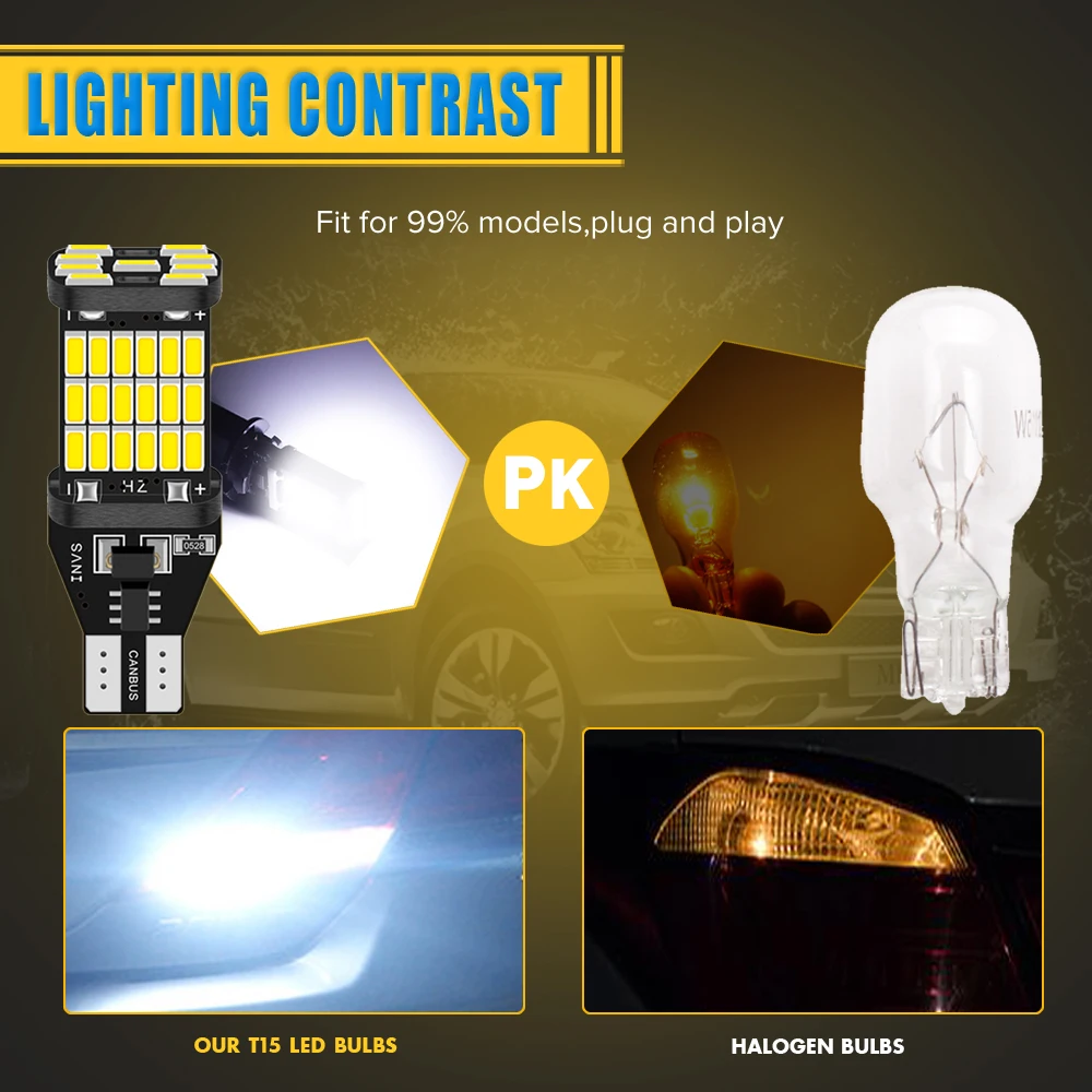 2pcs Canbus Car Backup Reverse Lights T15 T16 W16W led 921 Bulb 1200lm for Hyundai Santa Fe Getz I20 Sonata Ix25 I40 I10 Coupe - купить по