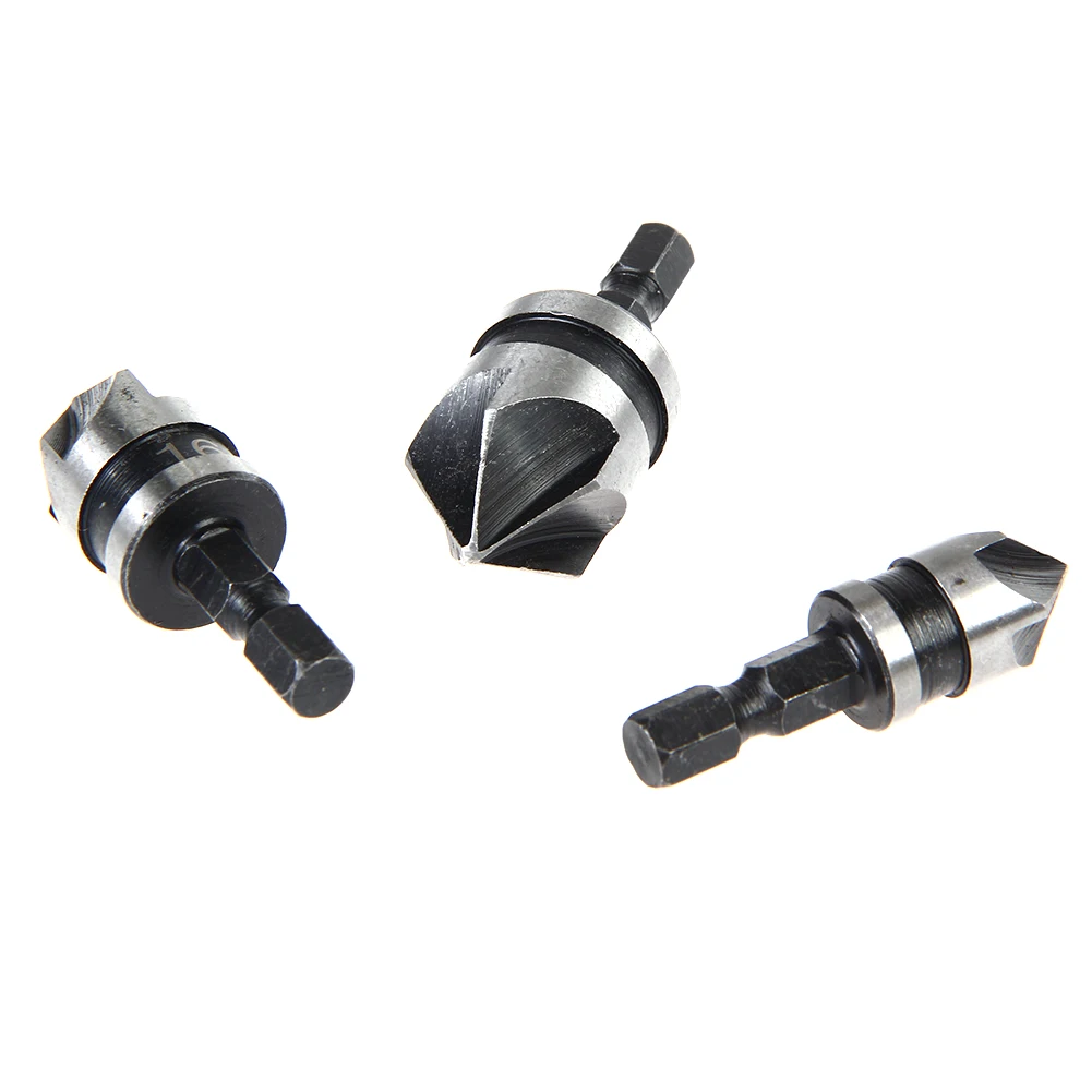 

3PC1/4 Hex 5Flute 12-19mm Countersink Drill Bit for Wood Metal Quick Change