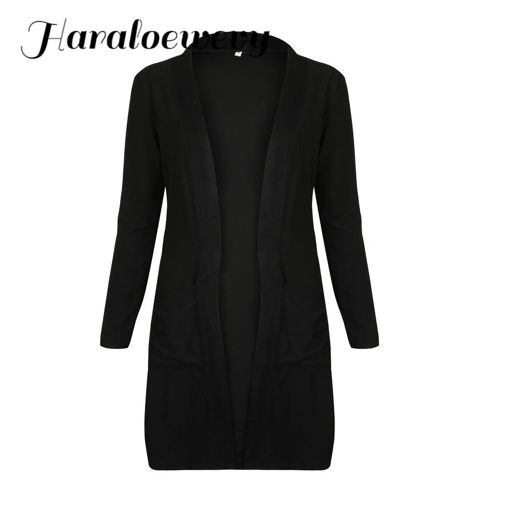 Модный женский длинный кардиган с карманом черный свитер повседневные кардиганы