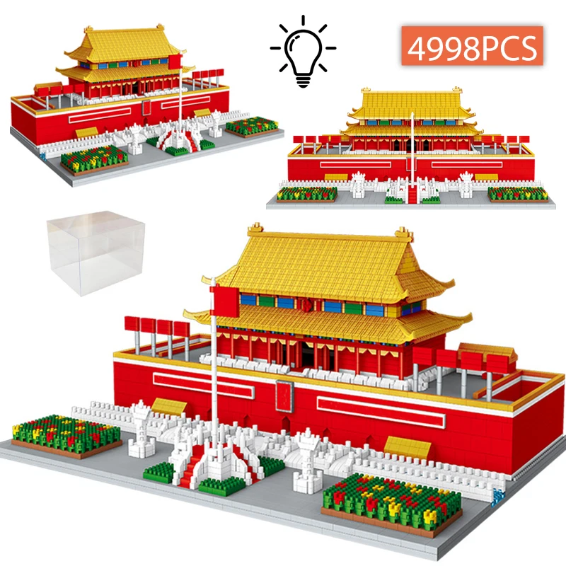 

LED Light City Street View House Architecture Mini Building Blocks Tiananmen Square Construction Bricks Toys For Children Gifts