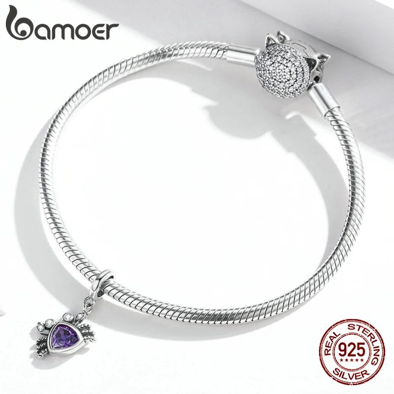 Серебро bamoer очаровательный краб животное фиолетовый драгоценный камень серебро