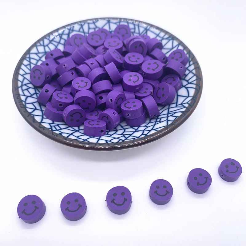

30pcs 10mm Purple Smiley Beads Polymer Clay Spacer Loose Beads For Jewelry Making DIY Handmade Jewelry Crafts#08