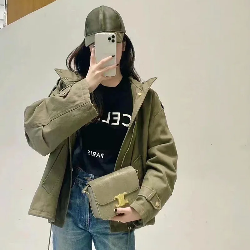 

Зеленое плотное пальто с капюшоном, Женская Высококачественная свободная стеганая куртка для инструментов, новинка сезона осень-зима 2021