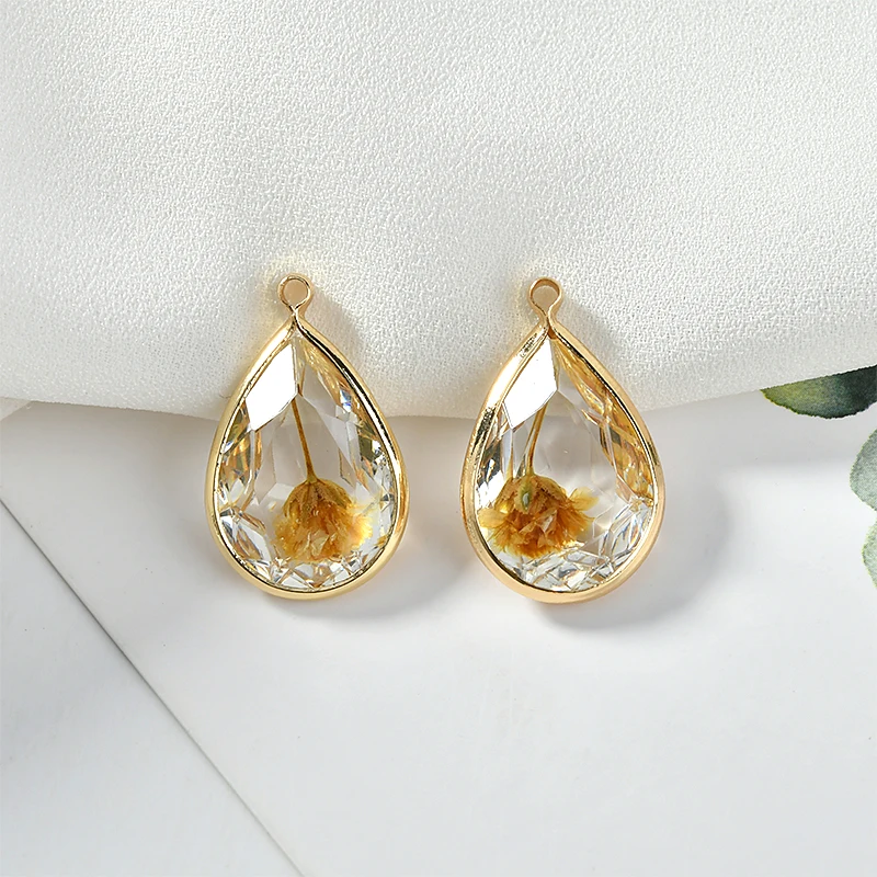 Прозрачные высушенные цветы многослойная смола медный край подвеска сделай сам