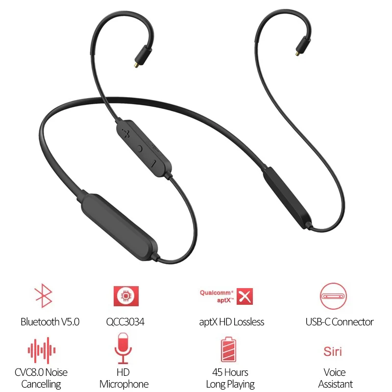 MMCX Bluetooth aptX HD USB C Ушные крючки для наушников адаптер Съемная A2DC кабель