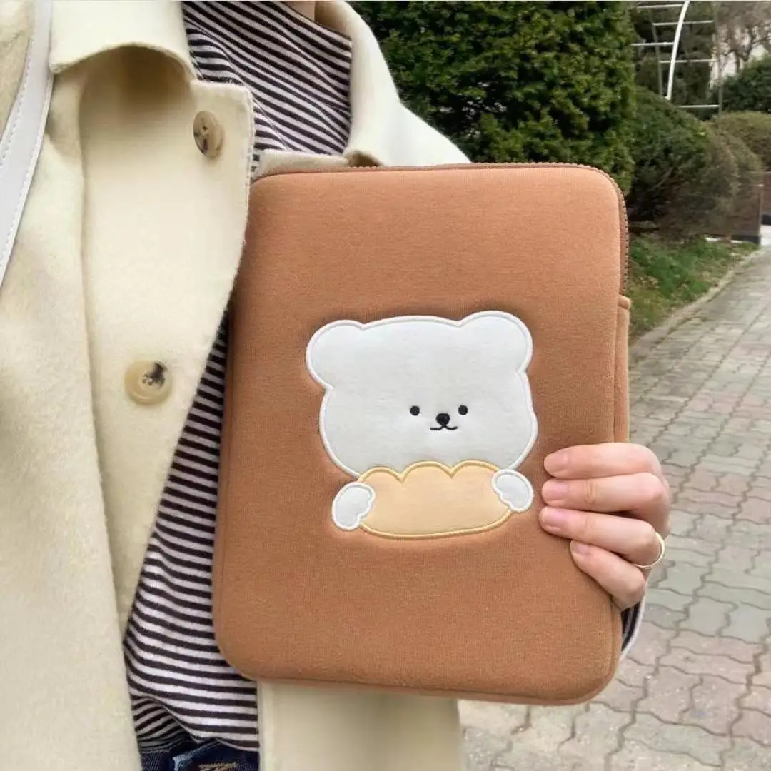 

Ins New Korean Bear Tablet Case 11 Inch Laptop Bag For Mac Ipad pro 9.7 10.5 10.8 13 15 inch Cartoon Bread Bear Sleeve Inner Bag