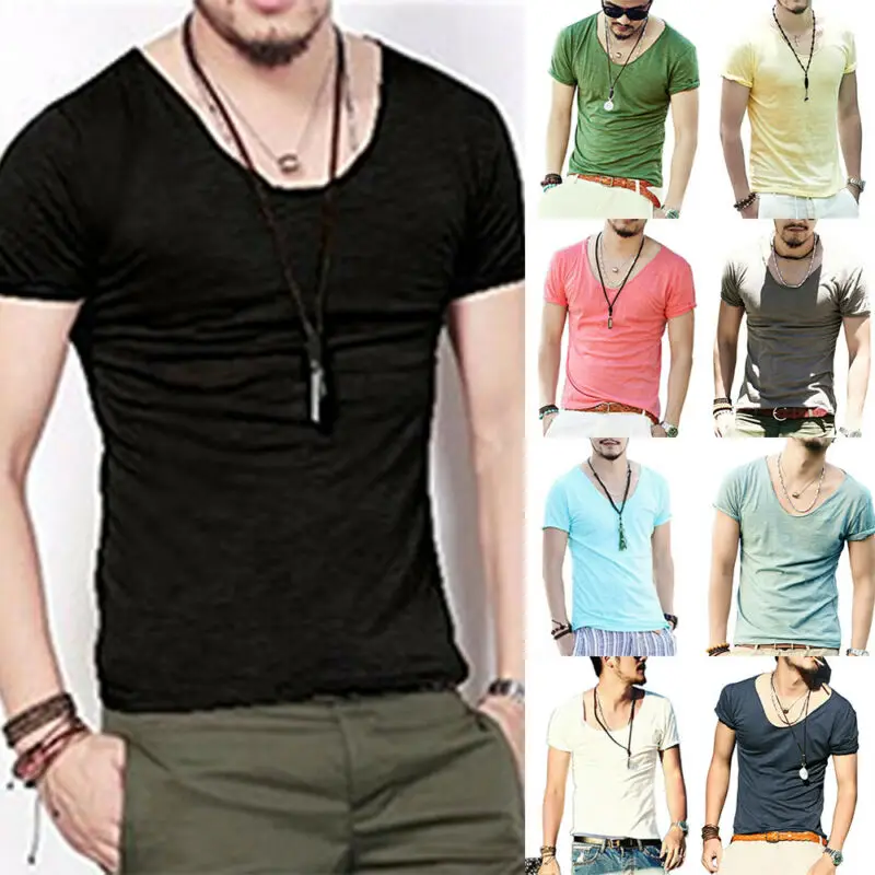 

Mens Short Sleeve Slim Fit T Shirt Summer Casual Tops Blouse Fitness Solid Shirt