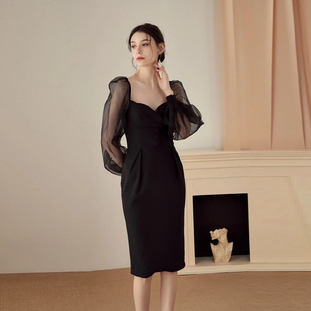 

2020 Women Black Long Sleeve Sexy Summer Mesh Hollow Out Backless Hollow Out Vestidos Mid-Calf Split Celebrity Club Party Dress
